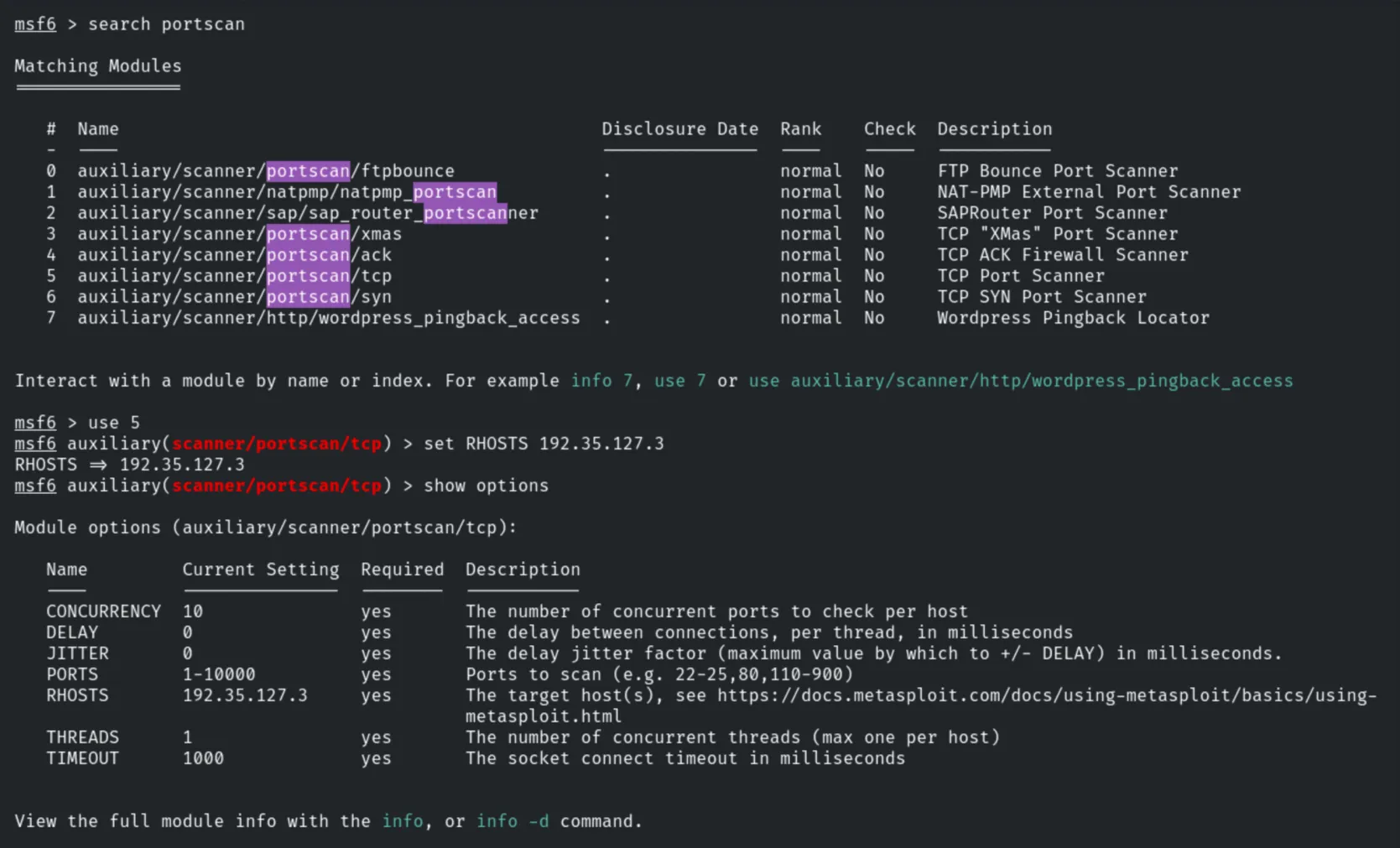 TCP portscan module options