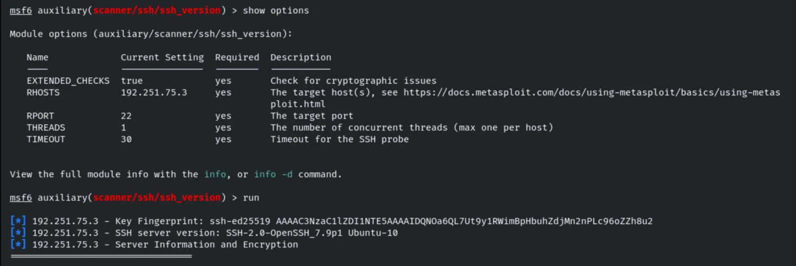 ssh_version module options and run