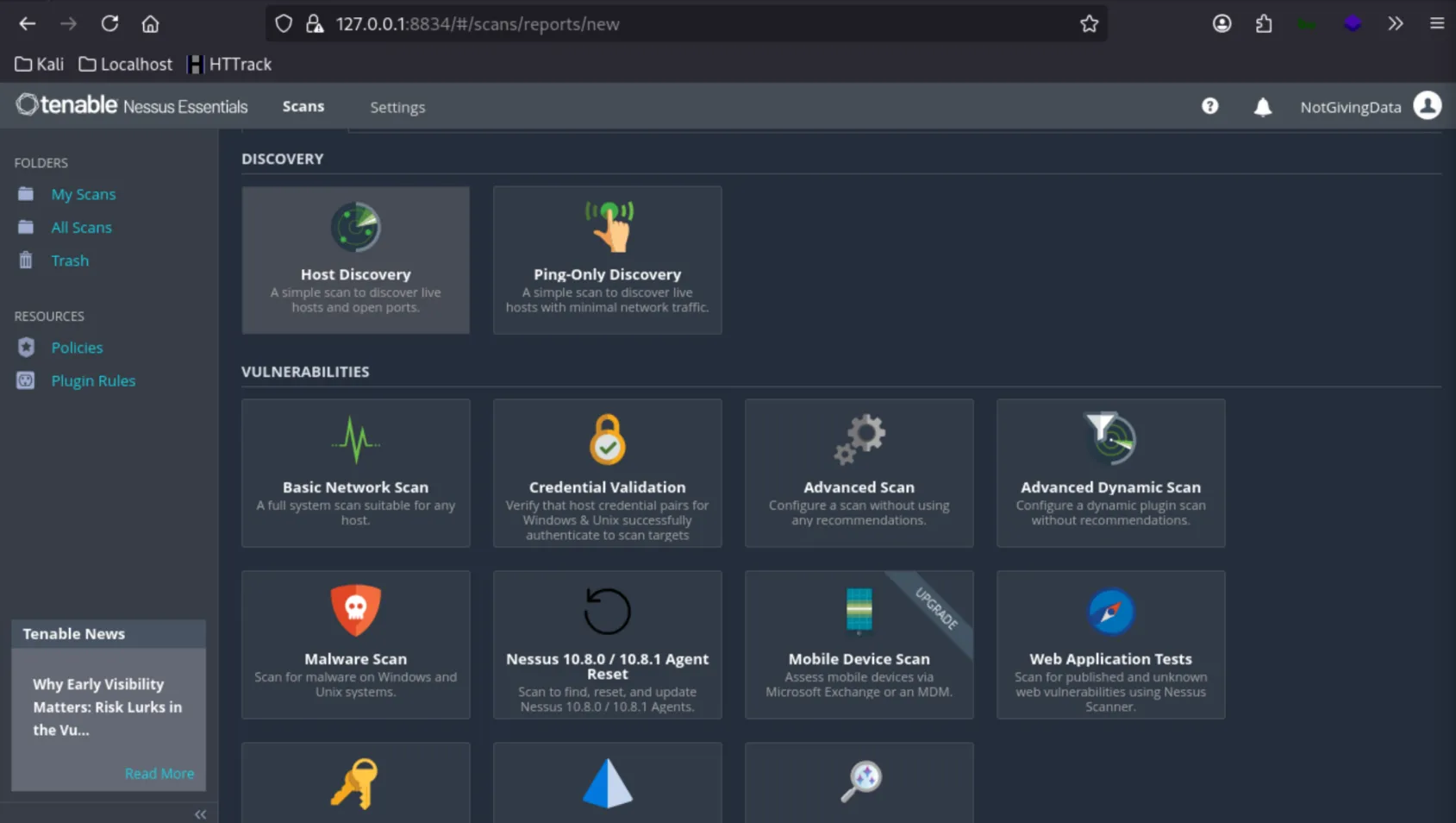 Nessus scan templates