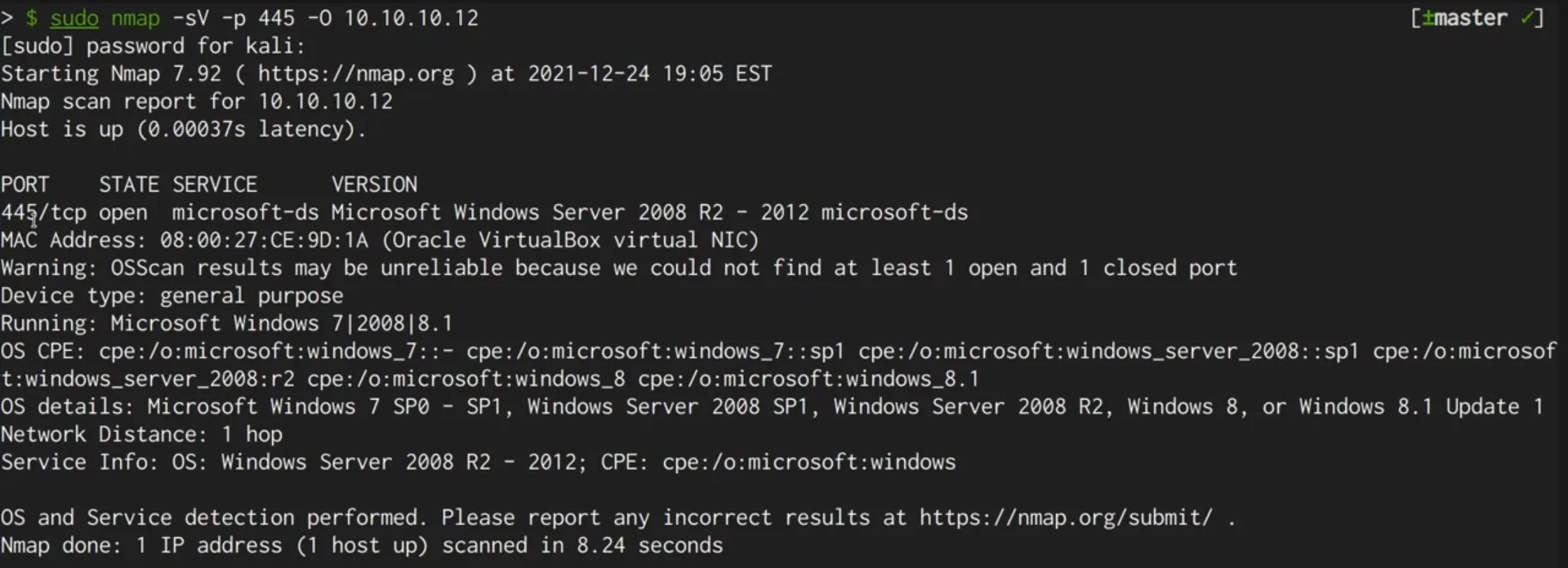 Nmap service and OS scan