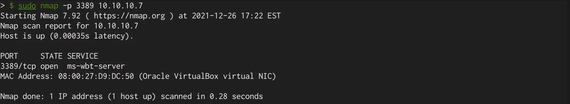 Nmap scan of RDP port