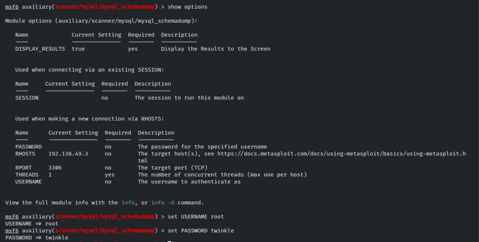 mysql_schemadump module options