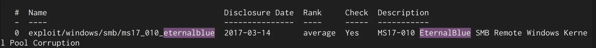 Selecting the ms17_010_eternalblue module