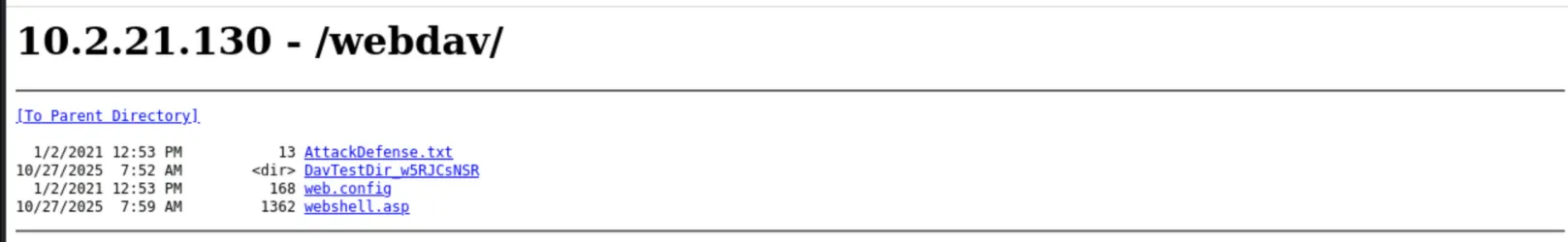 webshell.asp uploaded to /webdav/