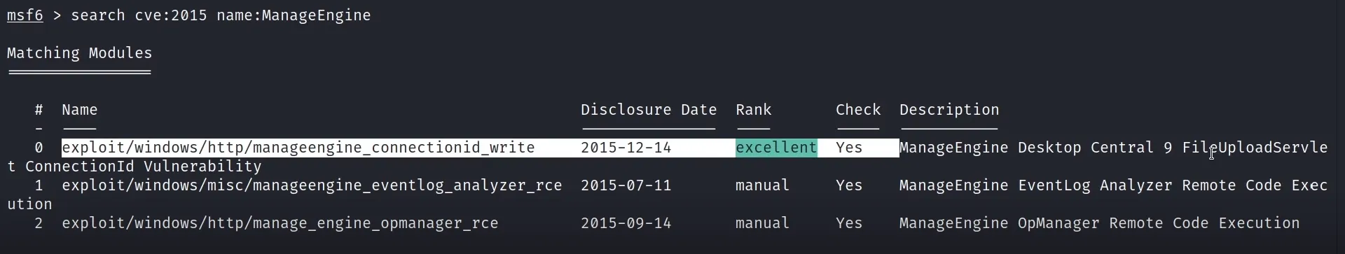 Searching ManageEngine exploits