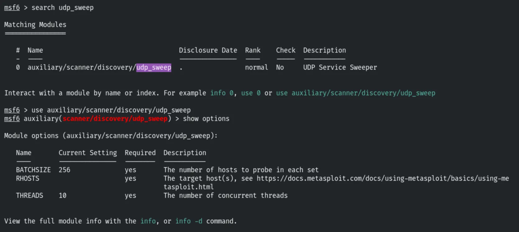 udp_sweep module options