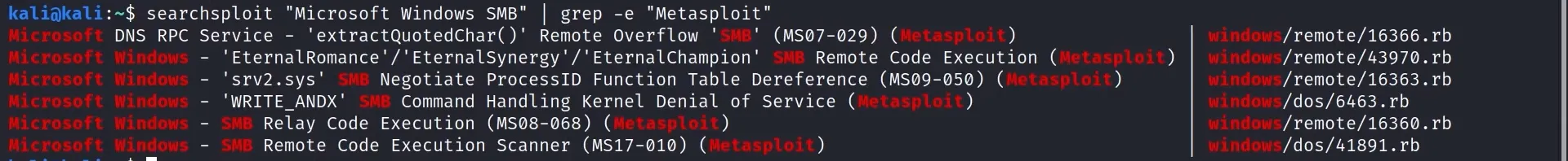 Filtering searchsploit for Metasploit modules