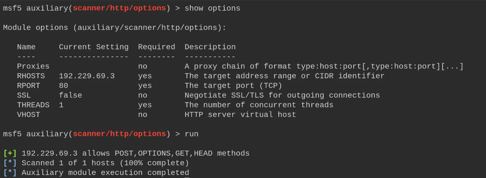 scanner/http/options - allowed methods