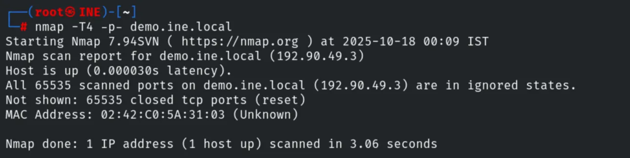 Full TCP port scan - no open ports