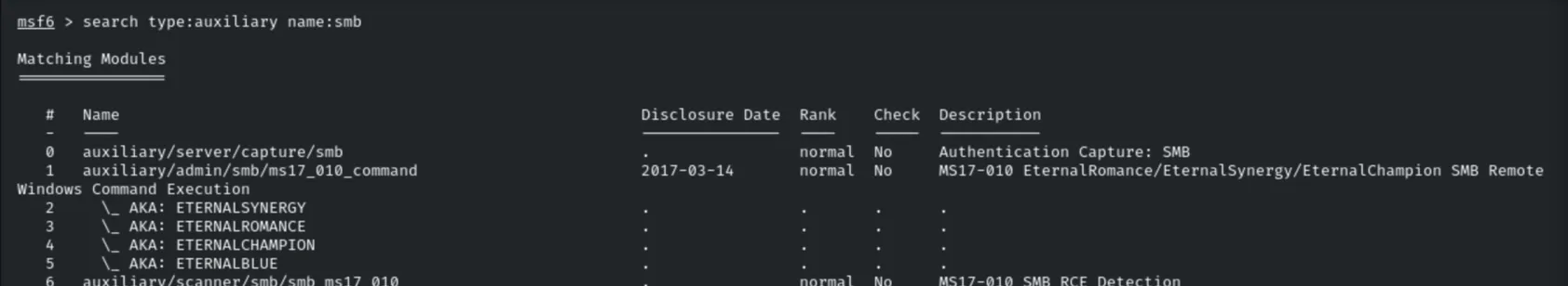 Searching SMB auxiliary modules