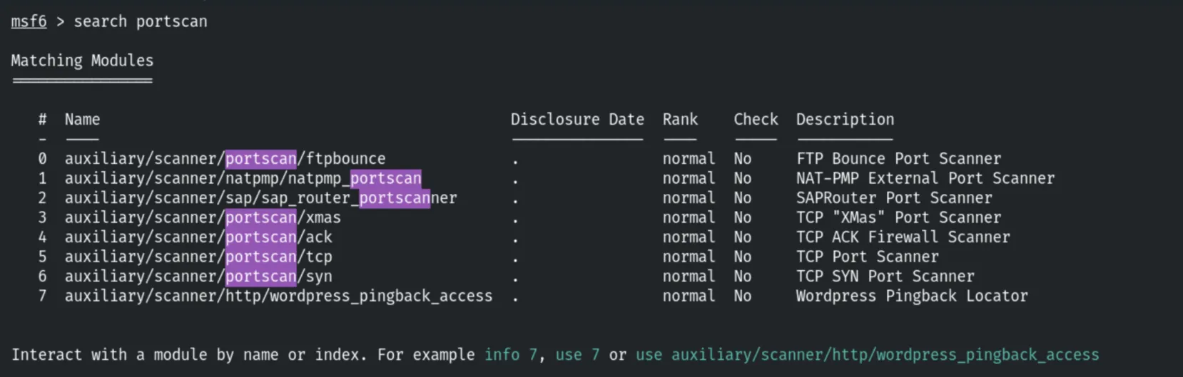 Searching portscan modules