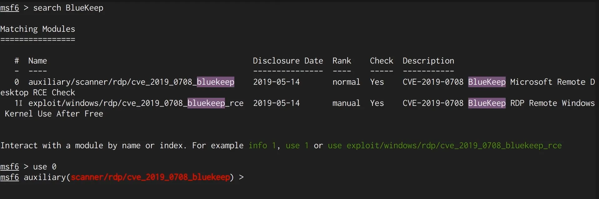 Searching BlueKeep modules