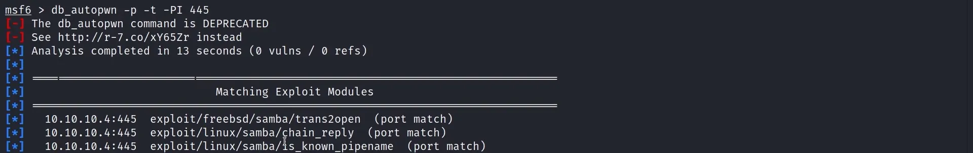 db_autopwn matching modules for port 445