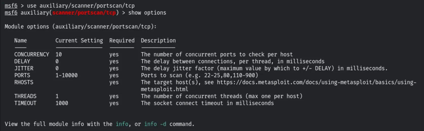 portscan/tcp module options