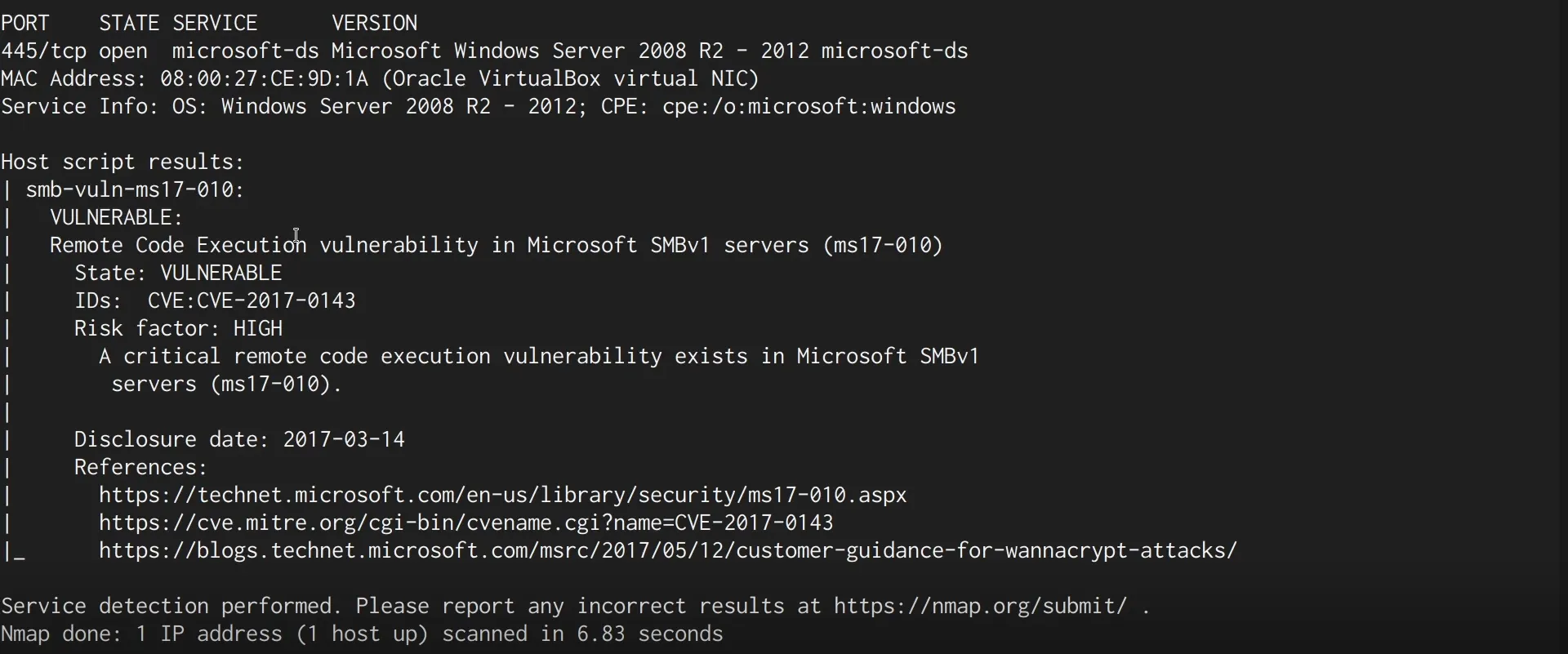 smb-vuln-ms17-010 - target is vulnerable