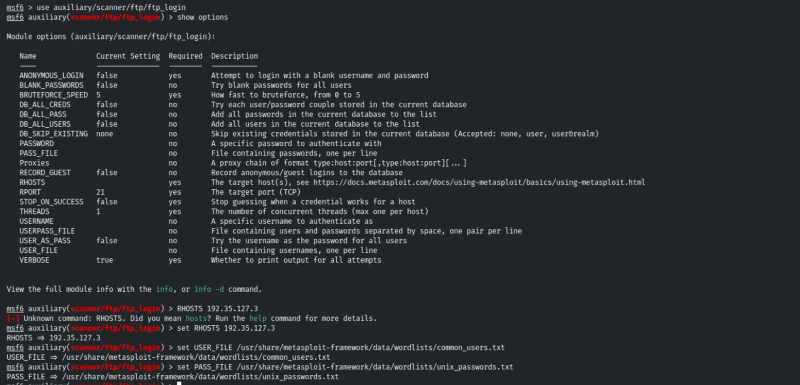 ftp_login module options