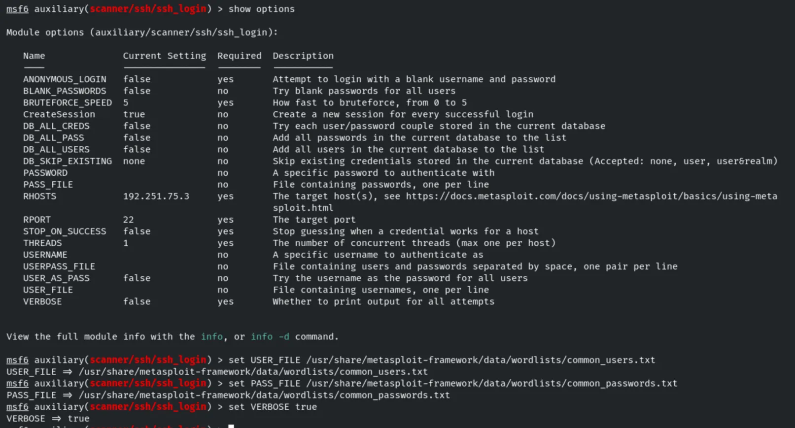 ssh_login module options