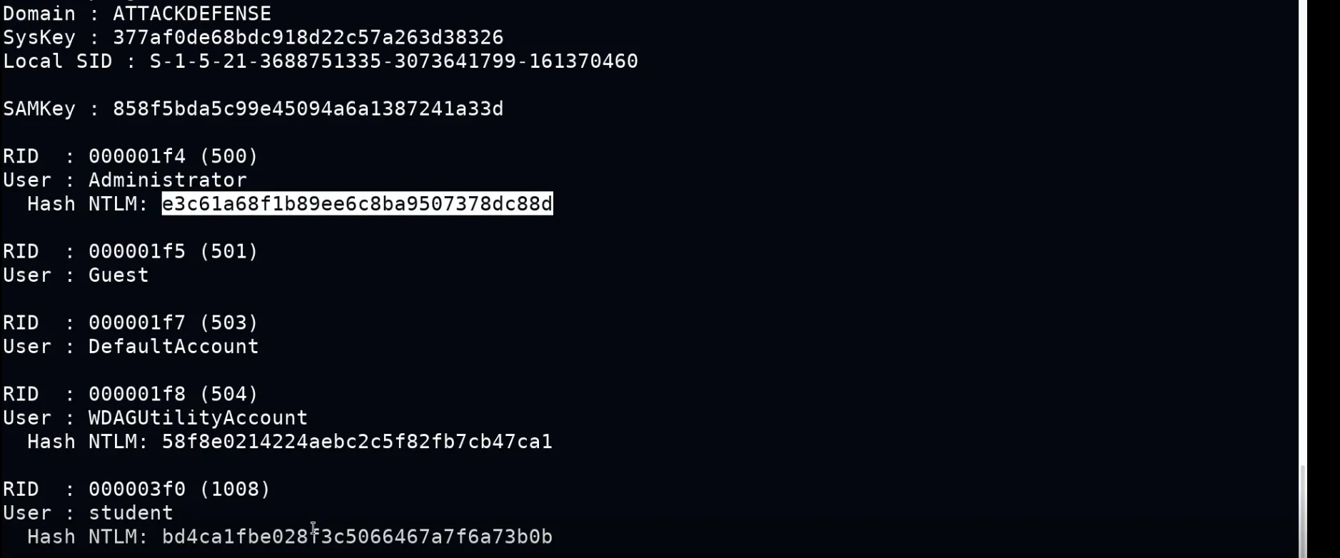 lsa_dump_sam - local accounts and NTLM hashes