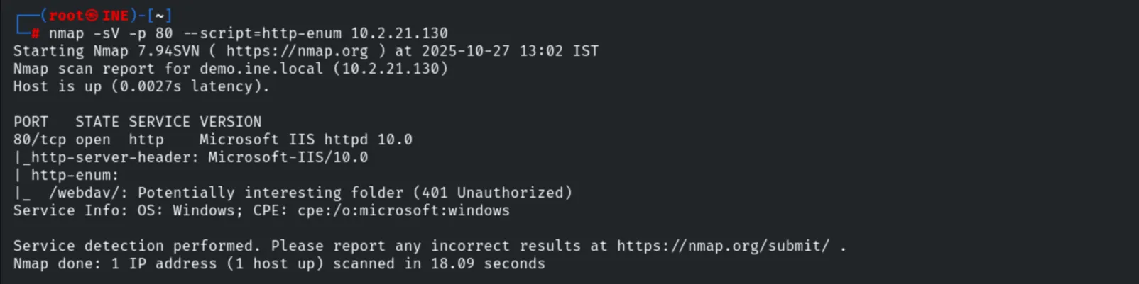 http-enum finds /webdav/
