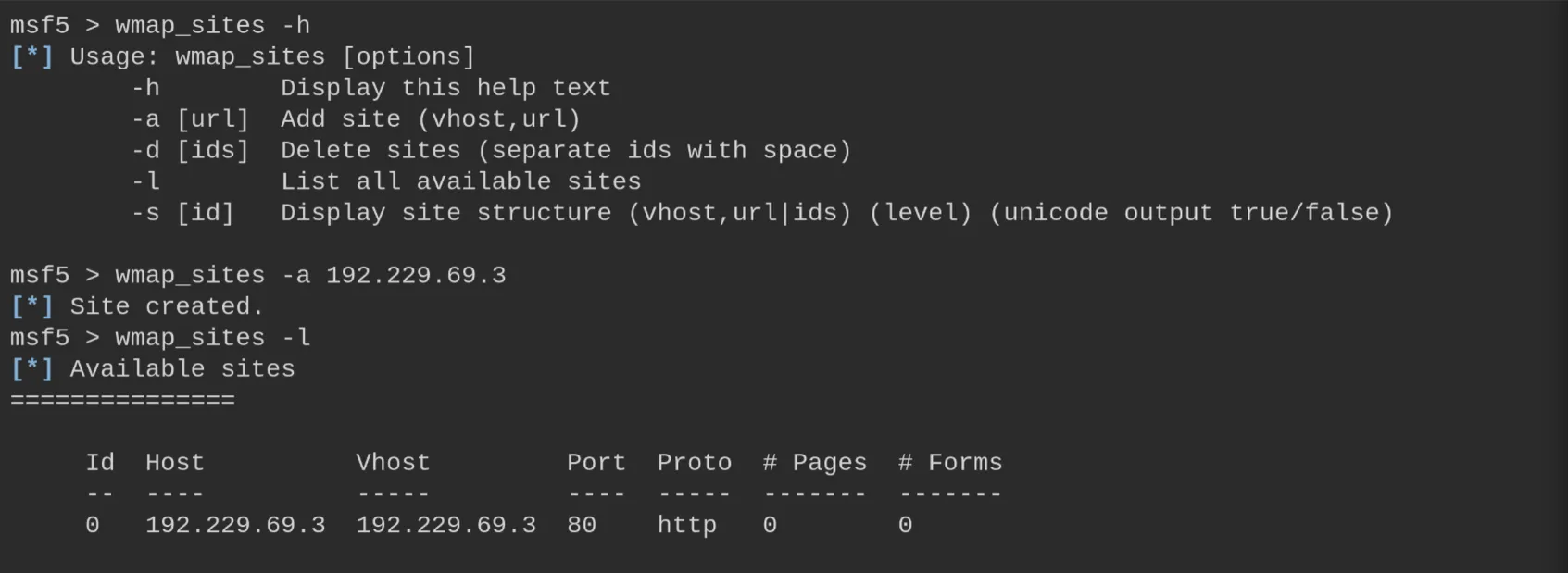 Adding and listing the site