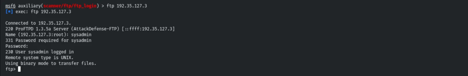FTP login as sysadmin