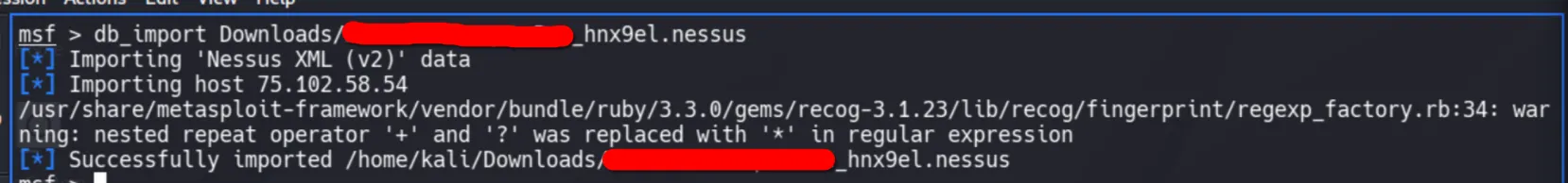 db_import of the Nessus report
