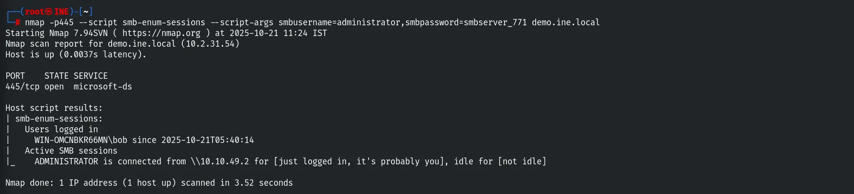 smb-enum-sessions with credentials