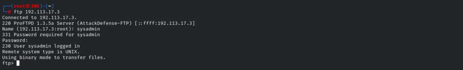 FTP login on the second host