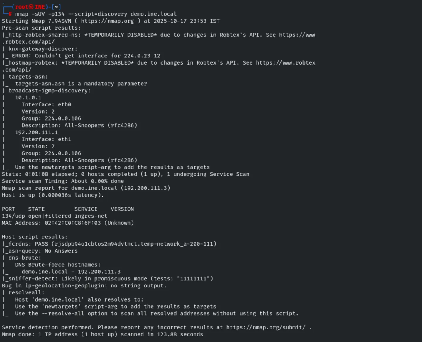 Discovery script on port 134