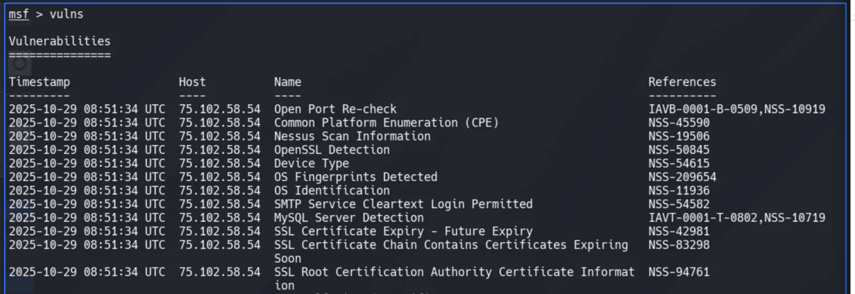 vulns - imported vulnerabilities