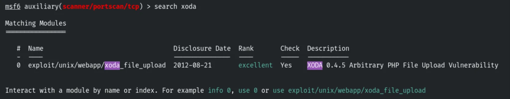 Searching the XODA exploit module