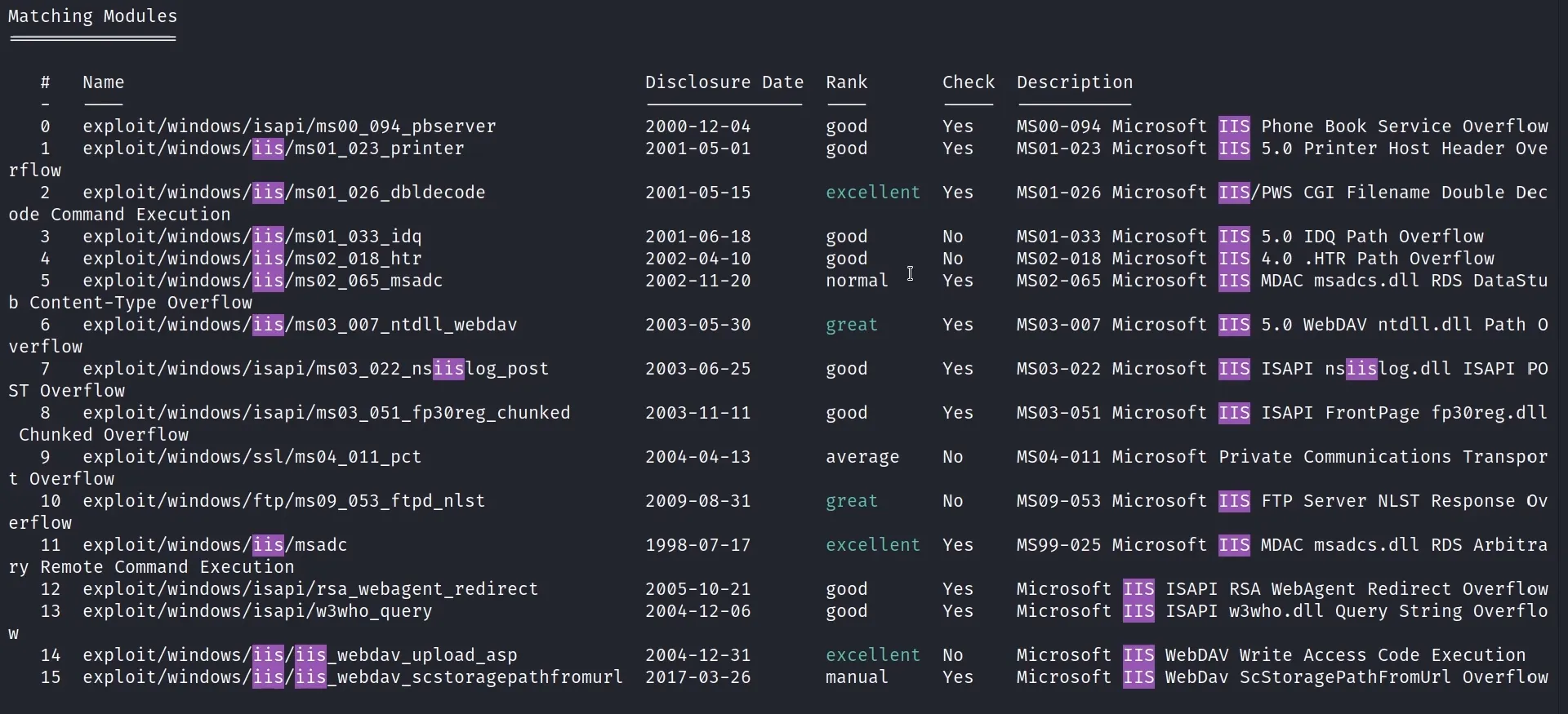 IIS exploit modules