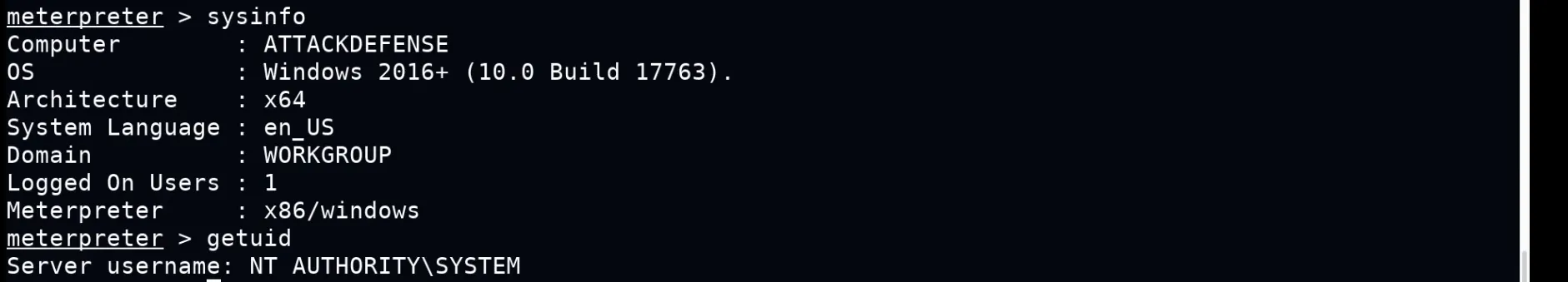 sysinfo and getuid - SYSTEM via pass-the-hash