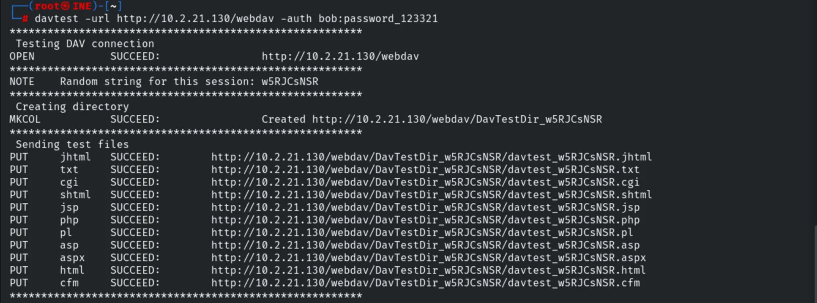 DAVTest - uploading test files