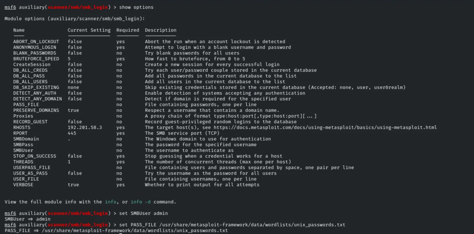 smb_login module options