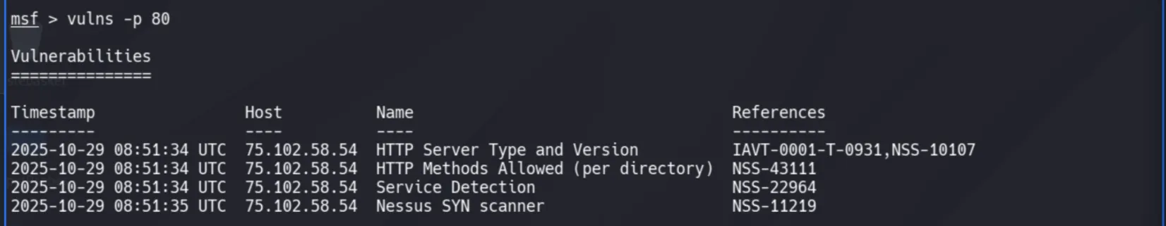 vulns filtered by port 80