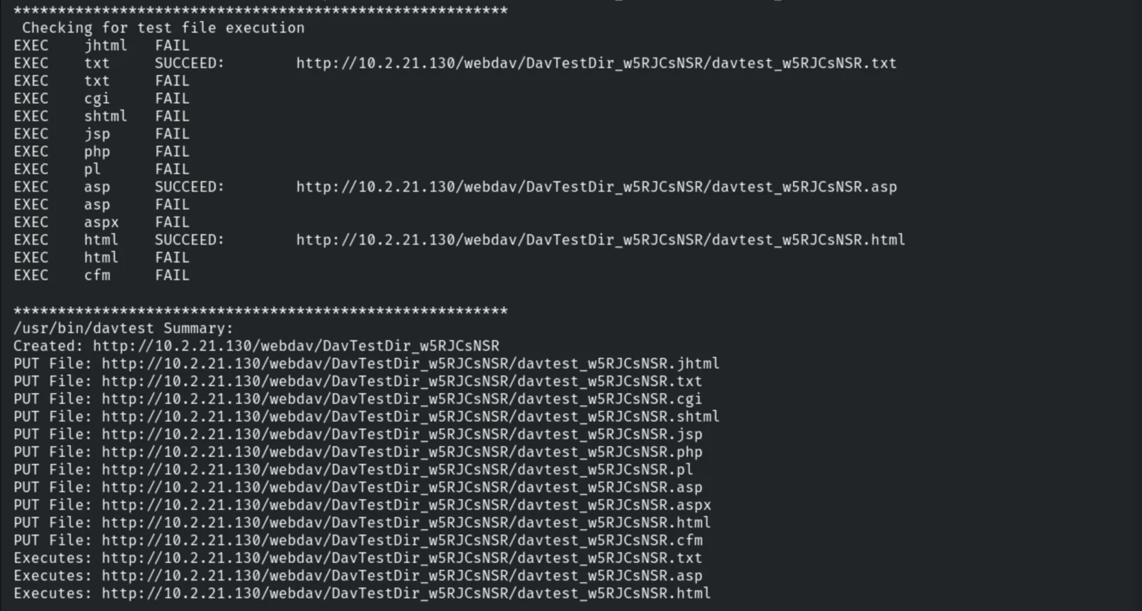 DAVTest - executable file types